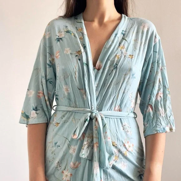Flora NikroozTurquoise floral babydoll sleep night gown robe setSizes XS/S